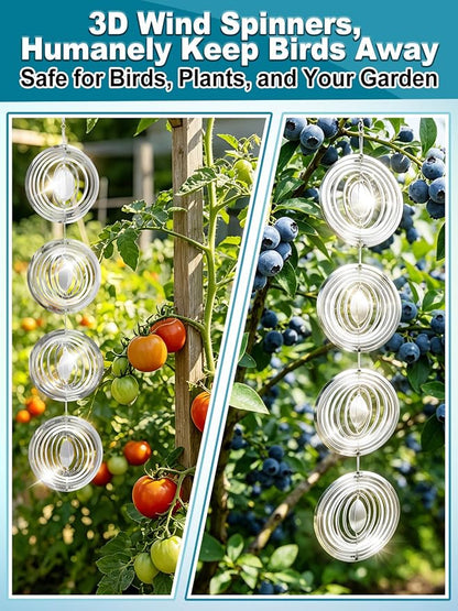 3pcs Reflective Wind Spinners Outdoor for Bird Scare - Stainless Steel Bird Reflectors to Keep Birds Away, Pinwheels for Yard and Garden Decor, Round