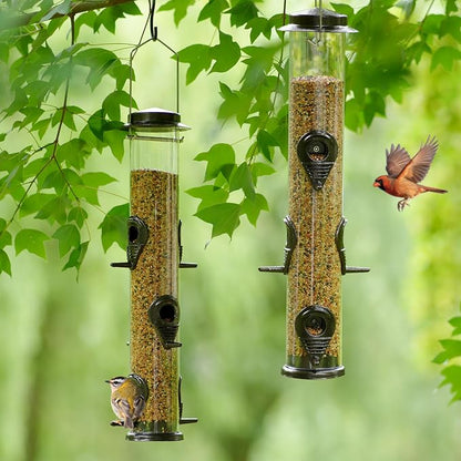 MIXXIDEA 2PK Metal Bird Feeders with 6 Feeding Ports,Tube Bird Feeder with Steel Hanger,Hard Plastic Wild Bird Feeder for Outdoors Hanging, Attracting Birds in Your Lawn, Garden, Balcony (Coffee)