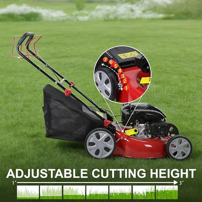 Lawn Mower Gas Powered, Gas Mower with 50l Grass Bag Big Wheels, 141cc 3-in-1 Cordless Gas Engine Mowers with 20" Blade, Self Propelled Walk-Behind Push Mower for Hills 2850RPM (Upgraded 01)