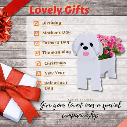 Shih Tzu Dog Planter Pots, 9.45 x 8.98 x 13.5 Inches | Dog Flower Pot, Cute Animal Shaped Plant Pot, Gifts for Women & Pet Lovers, Indoor Outdoor Garden Home Office Decor