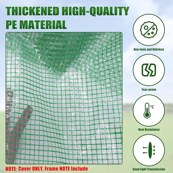 Walk-in Greenhouse Replacement Cover with Roll-Up Zipper Door, 56×56×76 inch PE Greenhouse Cover Protect Outdoor Gardening Plants from Cold Frost，Waterproof and UV Resistant(Frame Not Include)