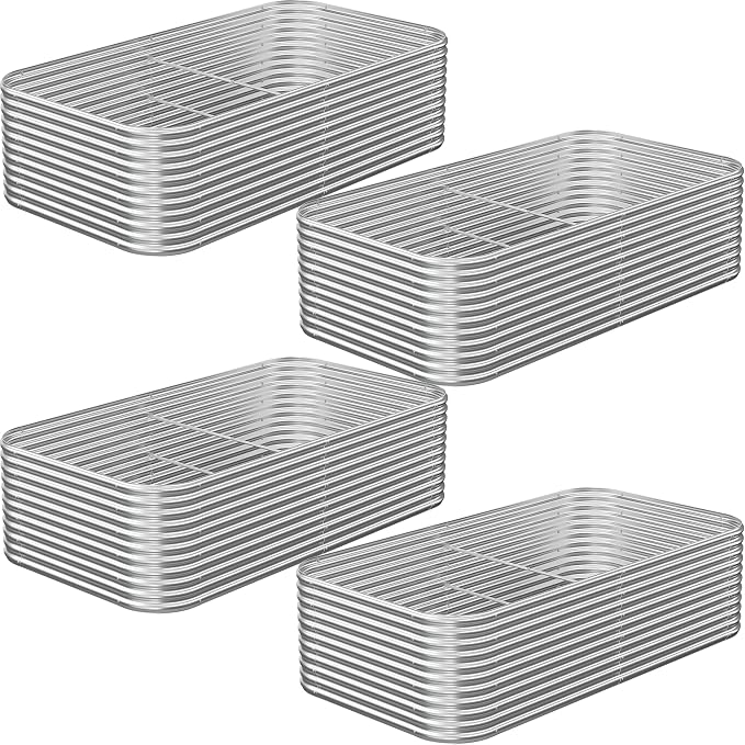 4 Pack Tall 8x4FT Corrugated Galvanized Steel Raised Garden Bed Outdoor, Metal Above Ground Garden Bed for Vegetables and Flowers, Raised Beds for Gardening