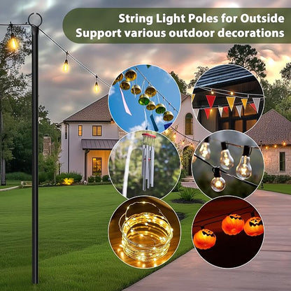 4 Pack String Light Poles for Outside, 10.5 Ft Outdoor String Light Poles for String Lights, Backyard Patio Light Poles for Bistro Party Wedding, Metal Pole for Outdoor String Lights