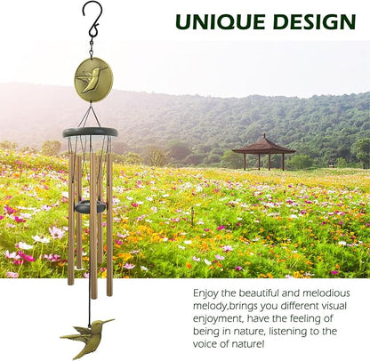 Hummingbird Wind Chimes for Outside,32 "Memorial Outdoor Wind Chime Create a Zen Atmospherer,Hummingbird Gift for Women Mother Father Christmas,Home Garden Patio Yard Decor(Bronze)