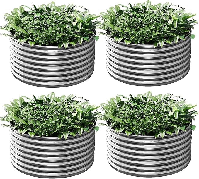 4 Pack Tall 2x2x1.5FT Round Corrugated Galvanized Steel Raised Garden Bed Outdoor, Metal Above Ground Garden Bed for Vegetables and Flowers, Raised Beds for Gardening