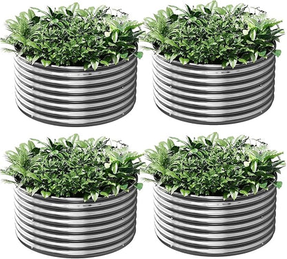 4 Pack Tall 2x2x1.5FT Round Corrugated Galvanized Steel Raised Garden Bed Outdoor, Metal Above Ground Garden Bed for Vegetables and Flowers, Raised Beds for Gardening
