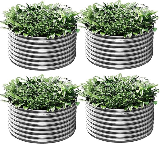 4 Pack Tall 2x2x1.5FT Round Corrugated Galvanized Steel Raised Garden Bed Outdoor, Metal Above Ground Garden Bed for Vegetables and Flowers, Raised Beds for Gardening