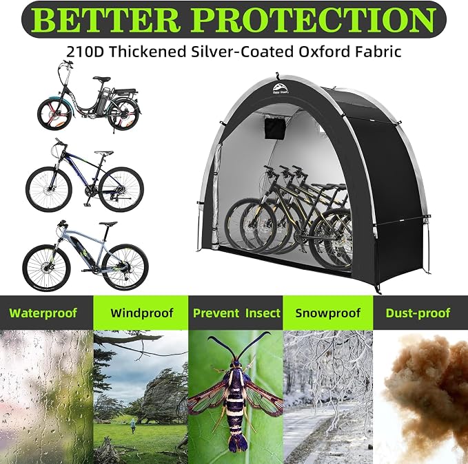 Happy Travel Bike Storage Tent Shed, Outdoor Waterproof Bicycle Covers Shelter with Window for 2/3/4/6/8 Bikes,Oversized Outside Portable Sheds for Lawn Mower,Garden Tools