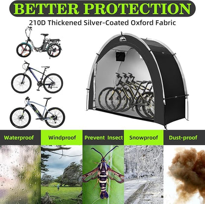 Happy Travel Bike Storage Tent Shed, Outdoor Waterproof Bicycle Covers Shelter with Window for 2/3/4/6/8 Bikes,Oversized Outside Portable Sheds for Lawn Mower,Garden Tools