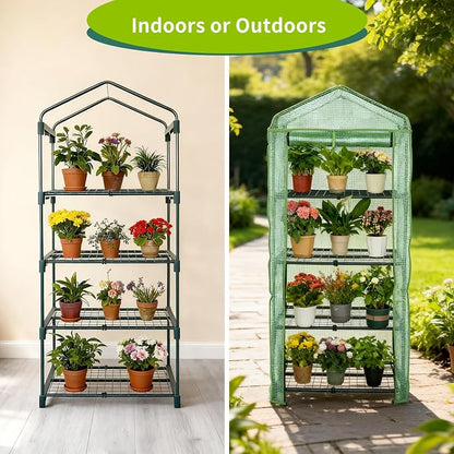 4 Tier Mini Indoor Greenhouse,27"x19"x62" Greenhouse for Indoors&greenhouses for Outdoors with PE Cover and Roll-Up Zipper Door