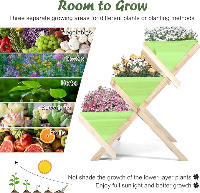 Notume 3 Tiers Wooden Vertical Raised Garden Bed with Legs,Planter Raised Beds Kit for Flowers Herbs Vegetables, Natural
