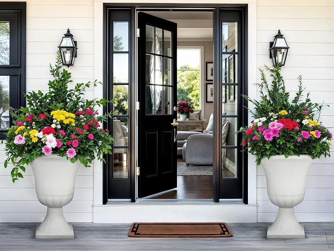 Autodaya 22" White Terrazzo Urn Planters Set of 2 Plastic Flower Pots | Timeless Large Outdoor Planters with Drainage Holes for Porch, Patio, Garden, or Christmas Decor