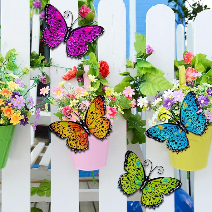 RICHIE Metal Butterfly Wall Decor Outdoor Fence Wall Art Decor, Wall Sculpture Hanging Decoration for Garden Yard Living Room Bedroom Patio Balcony(4 Pack)