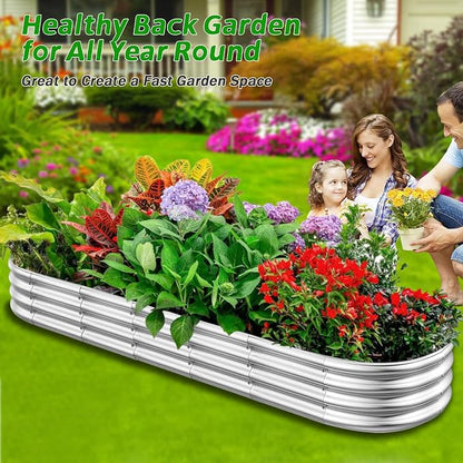 RAYKEEP Galvanized Raised Garden Beds, 8x2x1ft Outdoor Raised Garden Boxes, Oval Large Bottomless Metal Elevated Garden Bed Planter Box for Vegetables, Fruits, Flower