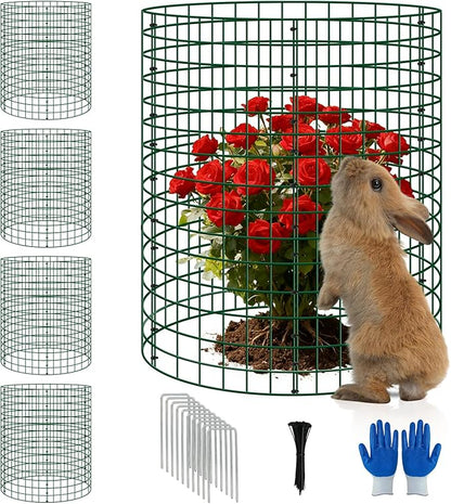4 Pack Plant Protectors from Animals, 12''x16'' Metal Plant Cages for Outdoor Plants, Garden Plant Protector with Stakes & Zip Ties, Keep Rabbits Squirrels Out, Plant Cage for Flowers Vegetables