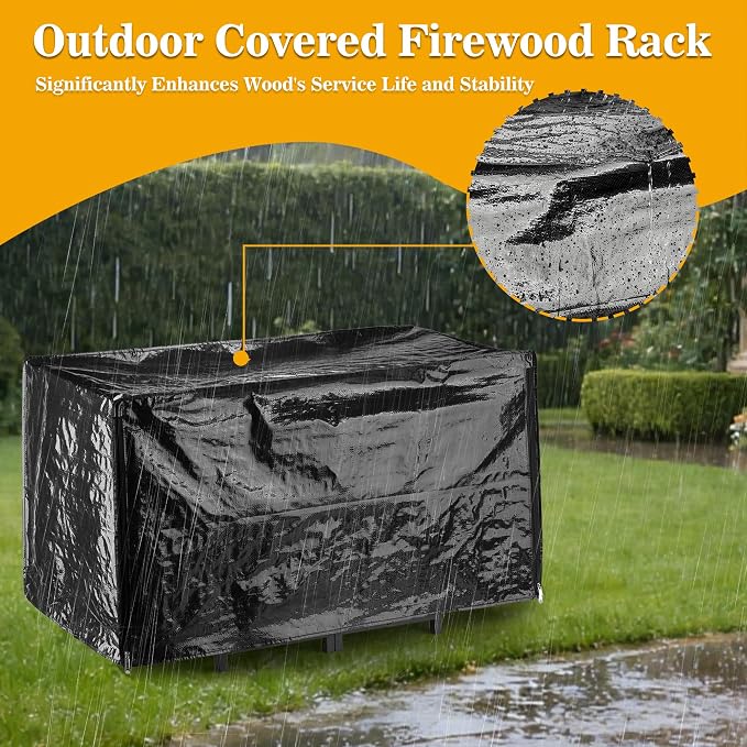 facka 40 Inch Firewood Rack Outdoor with Cover, Metal Wood Rack | Iron Fire Log Stacker Holder for Fireplace, Patio, Porch, Yard, Garden, Indoor Outdoor Wood Storage