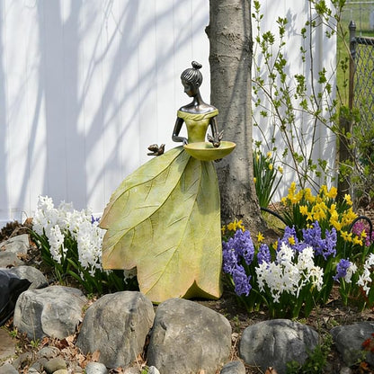 DiliComing Large Garden Fairy Statue Bird Feeder & Bird Bath - 23-Inch Resin Outdoor Yard Decor Angel Statue, Decorative Girl Sculpture for Garden, Lawn, Patio Yellow