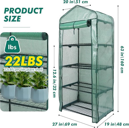 MaxWorks 4-Tier Portable Walk-in Greenhouse – 27" x 19" x 63" – Tall Mini Plant Grow House with Clear PE Cover & Steel Frame – Indoor/Outdoor Shelter for Seedlings, Herbs, or Flowers (51962)