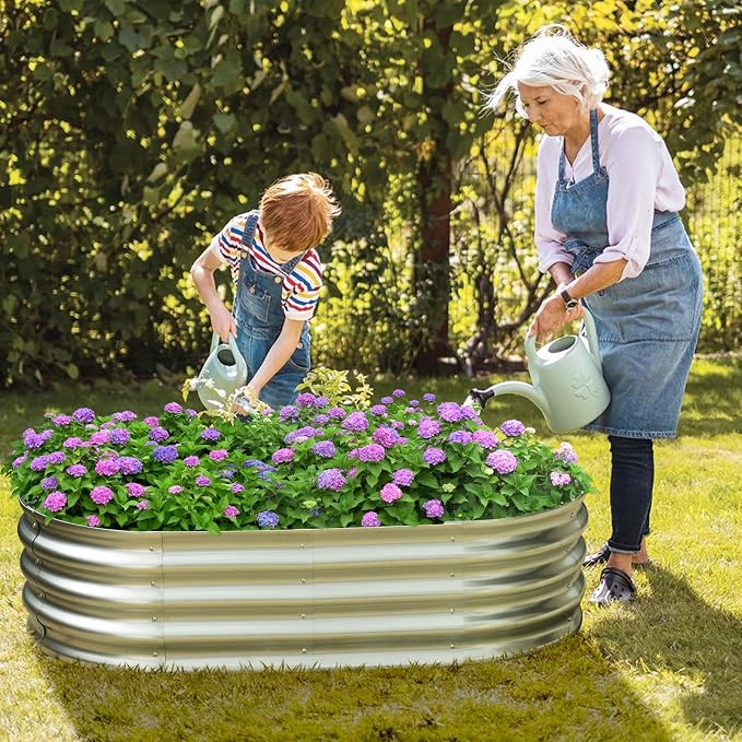 Raised Garden Bed Kit,2 Pack 4x2x1ft Galvanized Garden Beds Outdoor with Safety Edging,Rust-Resistant Garden Bed - Oval Large Metal Planter Box for Vegetables…