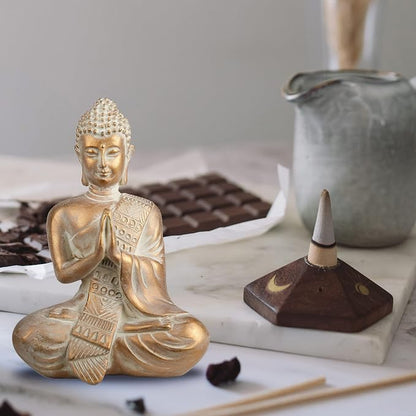 TERESA'S COLLECTIONS Buddha Statue Indoor for Zen Decor, Meditation Buddha Home Decor for Spiritual Room, Boho Gold Statue Resin for Office Table Living Room Home Decorations Gifts for Mom, 6.3"