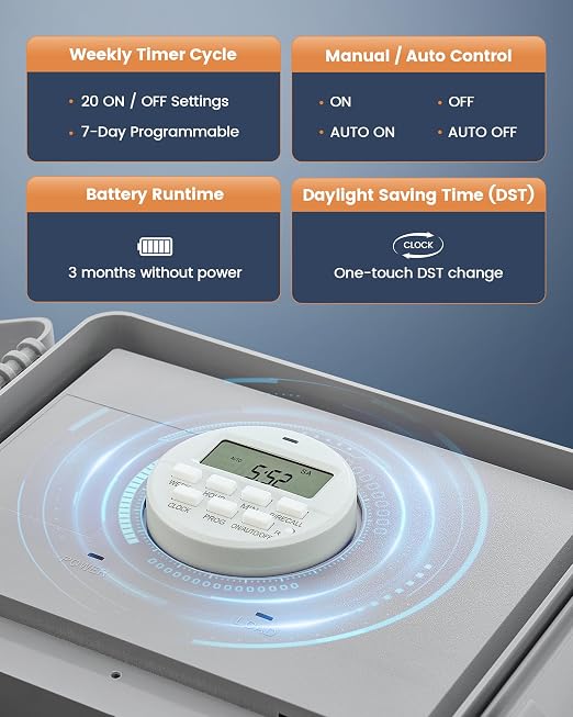 SURAIELEC Digital Pool Timer, 40 AMP 240V 3HP, 7-Day Pool Pump Timer Switch, Programmable Box for Swimming Pump, Hot Water Heater, Lights, Simultaneously Controls Up to 3HP Devices, Outdoor/Indoor Use