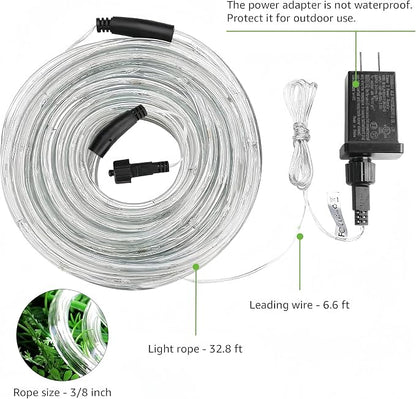 Lighting EVER 33ft 240 LED Outdoor Rope Lights Cool White 6000K, 24 V Connectable, Waterproof Clear Tube String Lights for Deck Railing, Patio Ground, Garden, Yard Lawn, Flower Bed Landscape, Camping