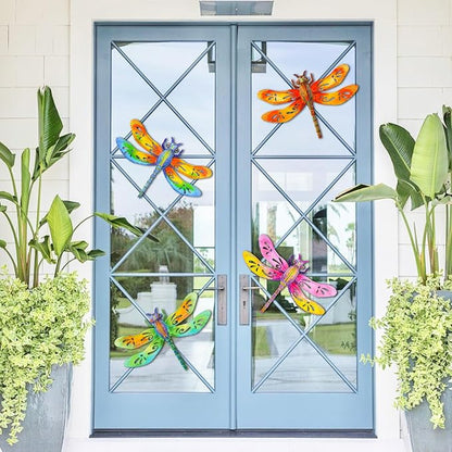 Metal Dragonfly Wall Decor, 4Pcs Dragonfly Iron Wall Art Sculptures Hanging Sculpture Decoration.Outdoor Fence Art 13.58 * 9.45 Inch for Home Garden, Fence, Patio, Yard, Bedroom Outside Gifts for Adults