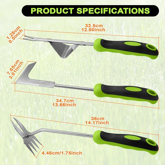 Weed Puller Kit, Crack Weeder Crevice Weeding Tool, Stainless Steel L-Shaped Hand Weeder Tool, Portable Manual Weed Puller Tool for Garden, Patio Lawn, Planting Weeding - 3 Pack