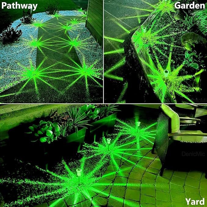 DenicMic Solar Halloween Lights Outdoor 10 Pack Green LED Halloween Decor | Yard Garden Pathway Walkway Patio Lawn, Spike Style Starburst Pattern, Acrylic/Stainless Steel Halloween Decorations Outdoor