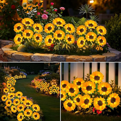 Solar Sunflower Lights Outdoor Garden Decor, 3 Pack Upgraded 18 Bright Sunflowers, Solar Flower Lights Waterproof for Garden, Flower Bed, Yard, Pathway, Patio Decor, Gift for Women, Mom, Grandma