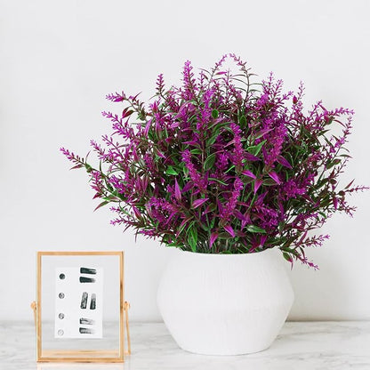 XLFAQXM 8 Pack Artificial Plants Flowers Grass Shrubs Lavender No Fade Faux Plastic Flowers Outdoor for Farmhouse Garden Porch Patio Indoor Wedding Decoration Greenery Fake Plants uv Resistant