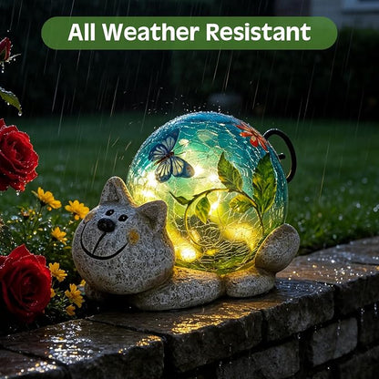 Solar Garden Statues Outdoor Decor - Cat Outdoor Statues with Solar Lights Resin Cat Sculptures for Yard Art Lawn Ornaments, Valentines Day Gifts, Housewarming Garden Gifts