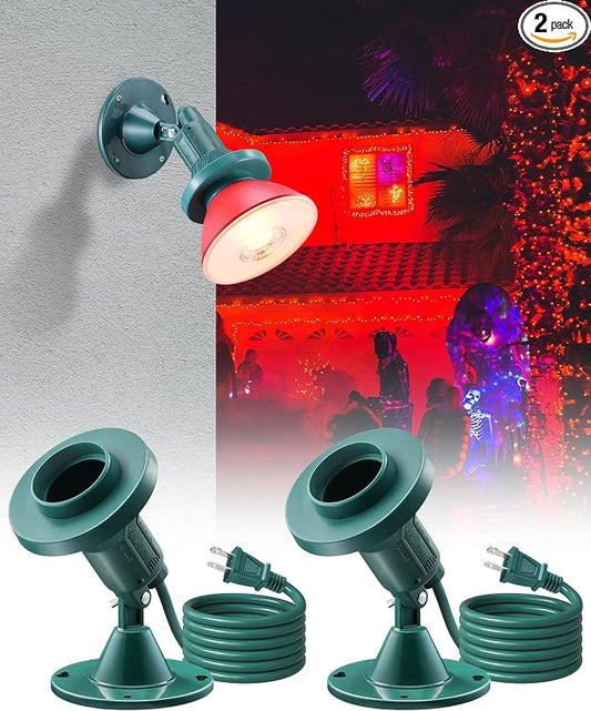 SURAIELEC Outdoor Flood Light Holder, Waterproof LED Spot Lights with Wall Mount Base, Plug in Spotlight for Yard, Trees Decor, Fits PAR38 Bulbs, 6 FT Extension Cord, ETL Listed, 2 Pack