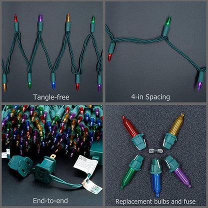 YULETIME 200 Multicolor LED Christmas Lights, 66 ft Green Wire String Light | Stay Lit, End-to-End Connectable, UL Certified, Commercial Grade, 1-Strand 200 Lights, 4" Spacing