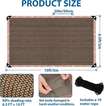 90% Sun Shade Cloth with Grommets, 6.5 x 10 FT Pergola Replacement Shade Cover Canopy Privacy Screen for Outdoor Patio Garden, Mocha