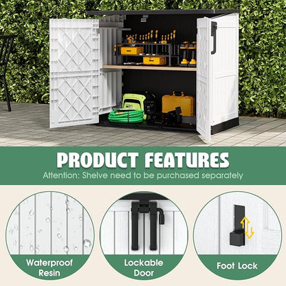 LHBcraft 36 Cu Ft Outdoor Storage Cabinet, Horizontal Resin Storage Shed Box for Backyards, Patios, Portable Waterproof Outdoor Storage Box with Lockable Doors, Ashen
