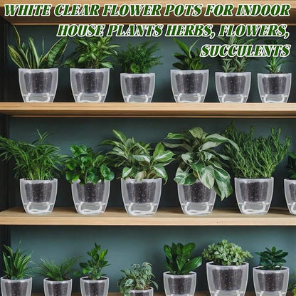 36 Pcs Self Watering Pots, 3.5 Inch Plastic Plant Pot with Inner Pot Self Watering Wick Planter Pots for Indoor House Plants, Flowers, Succulents(Transparent)