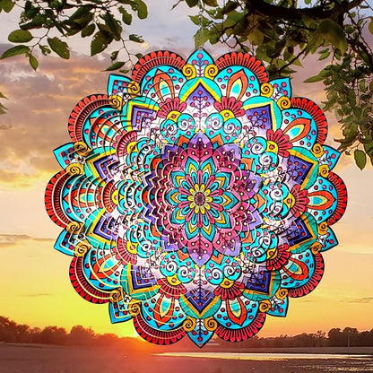 Goolyrusim Wind Spinner Mandala Sunflower, Wind Spinners for Yard Garden, 12in 3D Hanging Wind Sculpture Kinetic Metal Art Decor, Outdoor Decoration Ornament Mandala/Housewarming Gifts for Women/Men