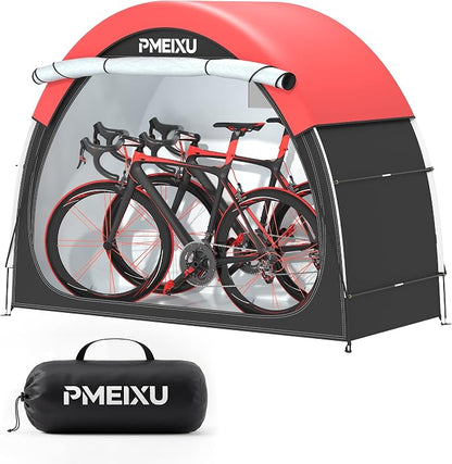 Upgraded Bike Storage Shed Tent, 210D Oxford Fabric PU4000 Waterproof Bicycle Shed, 53" High-Clearance Outdoor Shelter for 2-3 Bikes, Portable Storage for Motorcycles Garden Tools
