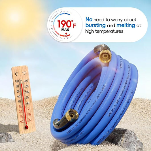 SPECILITE Female to Female Hot/Cold Garden Water Hose 15 ft x 5/8 Inch for Hose Reel, -50℉ To 190℉, Heavy Duty, Flexible, Burst 605 Psi, Rubber Extension Pipe with 3/4" Brass Fittings