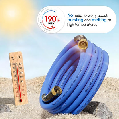 SPECILITE Female to Female Hot/Cold Garden Water Hose 20 ft x 5/8 Inch for Hose Reel, -50℉ To 190℉, Heavy Duty, Flexible, Burst 605 Psi, Rubber Extension Pipe with 3/4" Brass Fittings