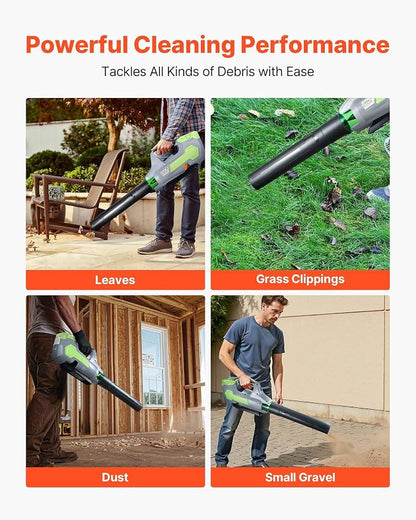 VEVOR 60V Cordless Leaf Blower with Brushless Motor, 650 CFM/125 MPH, Battery Powered Electric Leaf Blowers for Lawn Care with 5Ah Battery and Fast Charger, 3 Speed Control