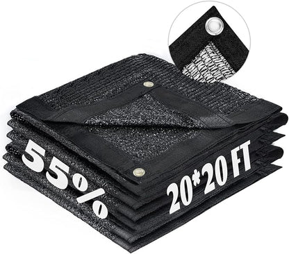 LOVE STORY 20x20FT 55% Black Shade Cloth Sun Shade Net with Grommets Sunblock Net Mesh Tarp for Garden,Plants Cover,Greenhouse and Patio