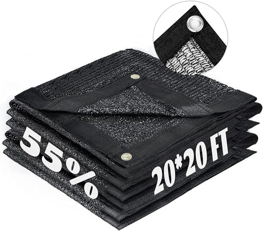 LOVE STORY 20x20FT 55% Black Shade Cloth Sun Shade Net with Grommets Sunblock Net Mesh Tarp for Garden,Plants Cover,Greenhouse and Patio