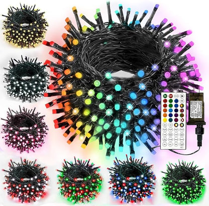 Smart Color Changing Christmas Lights String with Remote 66FT 200 LED RGB | Remote Control, 8 Modes, Timer, Adjustable brightness, Waterproof Lights for Indoor Outdoor Classroom Christmas Decor