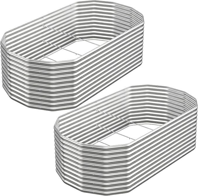 Raised Garden Bed Outdoor Upgrade Oval, 2 Pack Tall 8x4FT Galvanized Steel Raised Beds for Gardening, Above Ground Garden Bed Corrugated Metal for Vegetables and Flowers