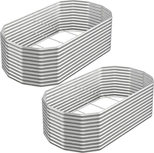 Raised Garden Bed Outdoor Upgrade Oval, 2 Pack Tall 8x4FT Galvanized Steel Raised Beds for Gardening, Above Ground Garden Bed Corrugated Metal for Vegetables and Flowers