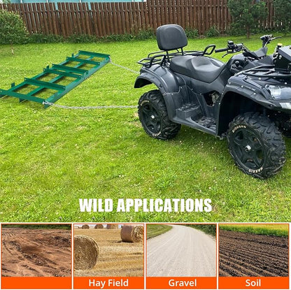 PioneerWorks 72" Width Driveway Drag, Drag Harrow Driveway, Grader Landscape Power Rake Leveling Tool, with 4FT Heavy Duty Chain, for ATV, UTV, Tractor, Mower, Tow Behind Yard Lawn