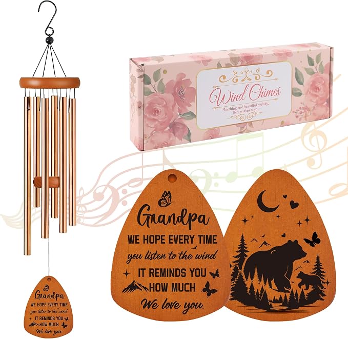Grandpa Wind Chime for Outside: Grandpa Gifts, Metal Wind Chimes, Thoughtful Birthday Father's Day Christmas Thank You Gift for Grandfather, Home Garden Patio Yard Decor