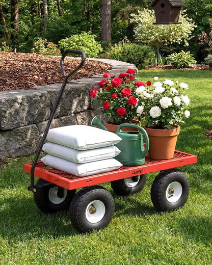 Garvee Versatile Outdoor Utility Cart - 400LBS Heavy-Duty, 10" All-Terrain Pneumatic Tires, Easy Maneuverable Lawn Cart with Removable Mesh Panels for Gardening & Landscaping,Red